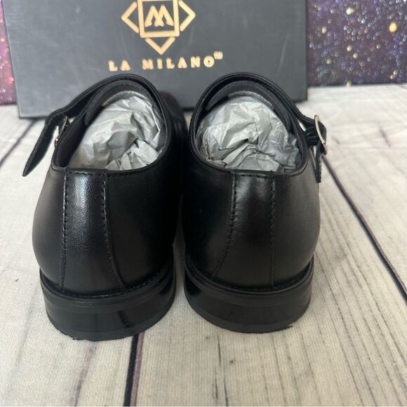 La Milano Men’s Double Monk Strap Black Leather Formal Dress Shoes Sz 9.5 - Picture 7 of 16